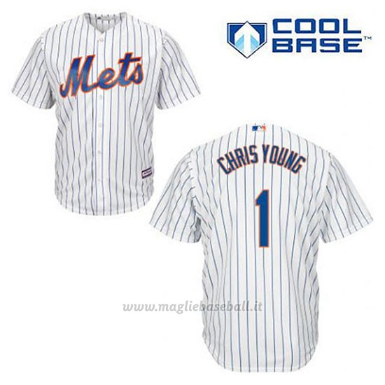 Maglia Baseball Uomo New York Mets Chris Young 1 Bianco 1ªCool Base